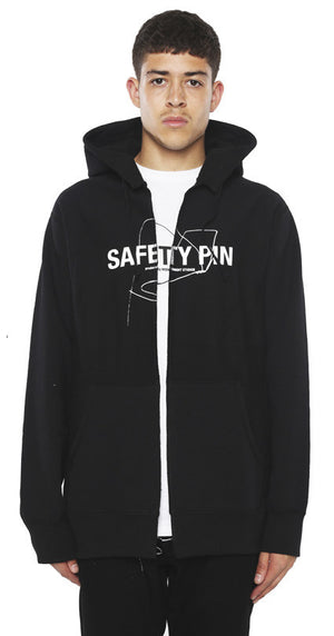SAFETY PIN SPLIT HOODIE (BLACK)