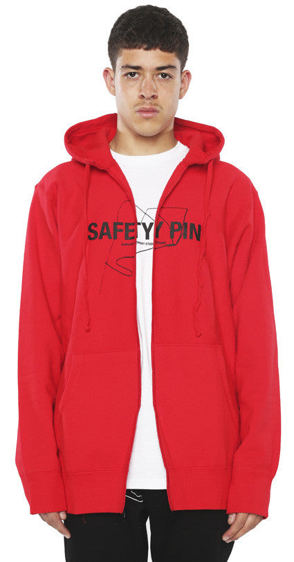 SAFETY PIN SPLIT HOODIE (RED)
